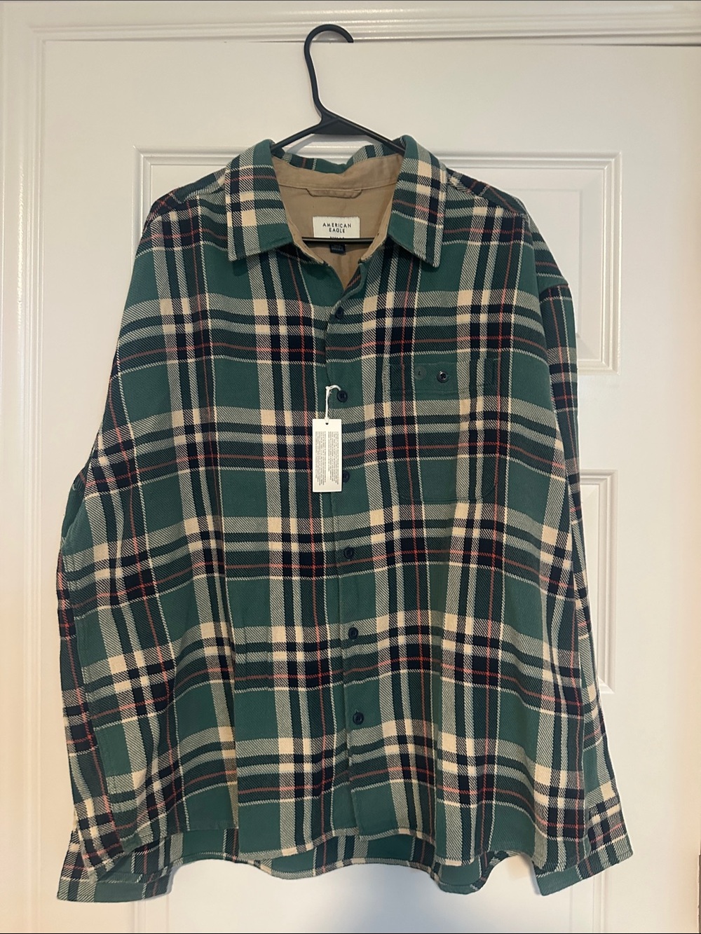 American Eagle Outfitters Forest Green Plaid Button-Down Shirt boxy fit
